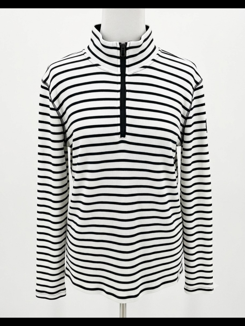 Ralph Lauren Black and White Striped Quarter-Zip Long Sleeve Top